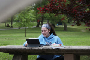 Student studying with iPad