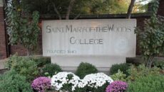 The front gate sign that says Saint Mary-of-the-Woods College.